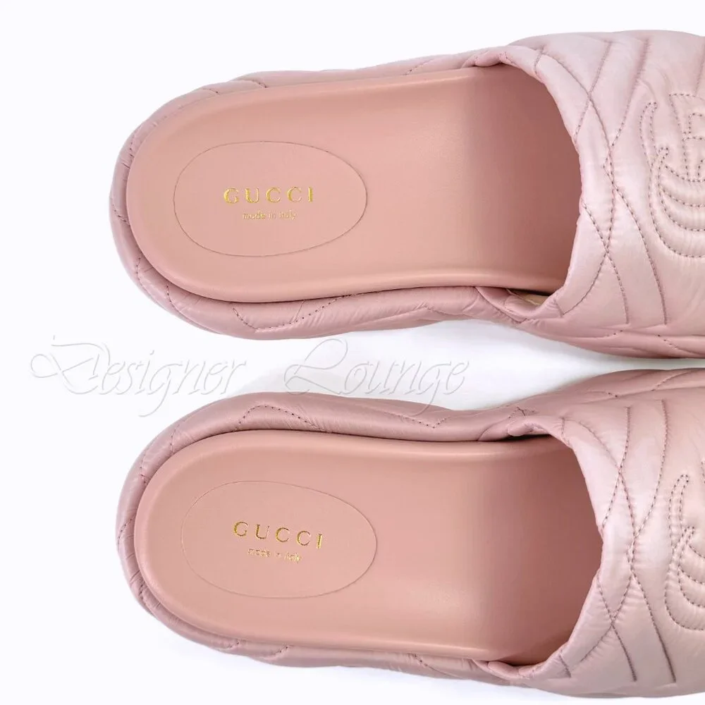 NEW GUCCI Angelina Quilted GG Logo Pink Nylon Platform Sandals EU 39 US 9